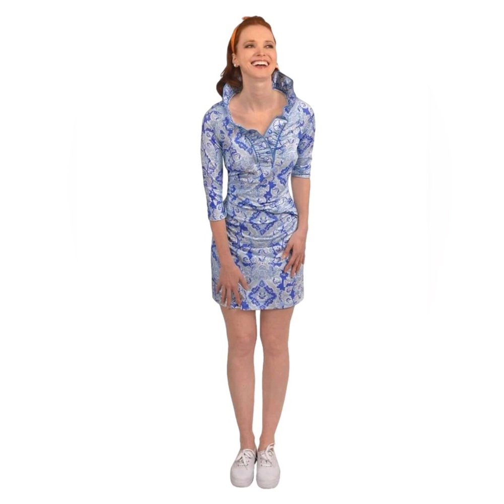 Gretchen Scott Designs Blue and White Patterned Blouse - Picture 5 of 10